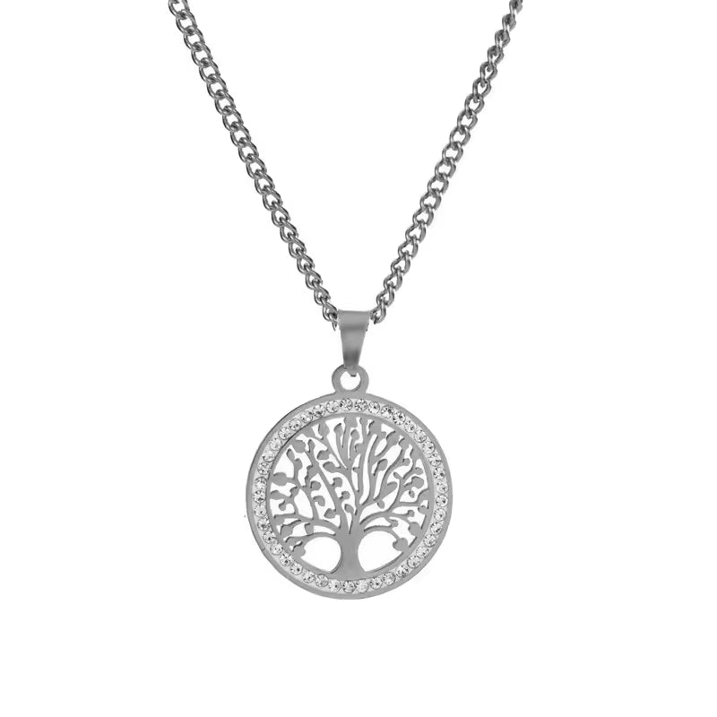4Pcs/Set Stainless Steel Hollow Tree of Life Peace Pendant Necklace Bracelet Earrings Ladies Wedding Jewelry Set