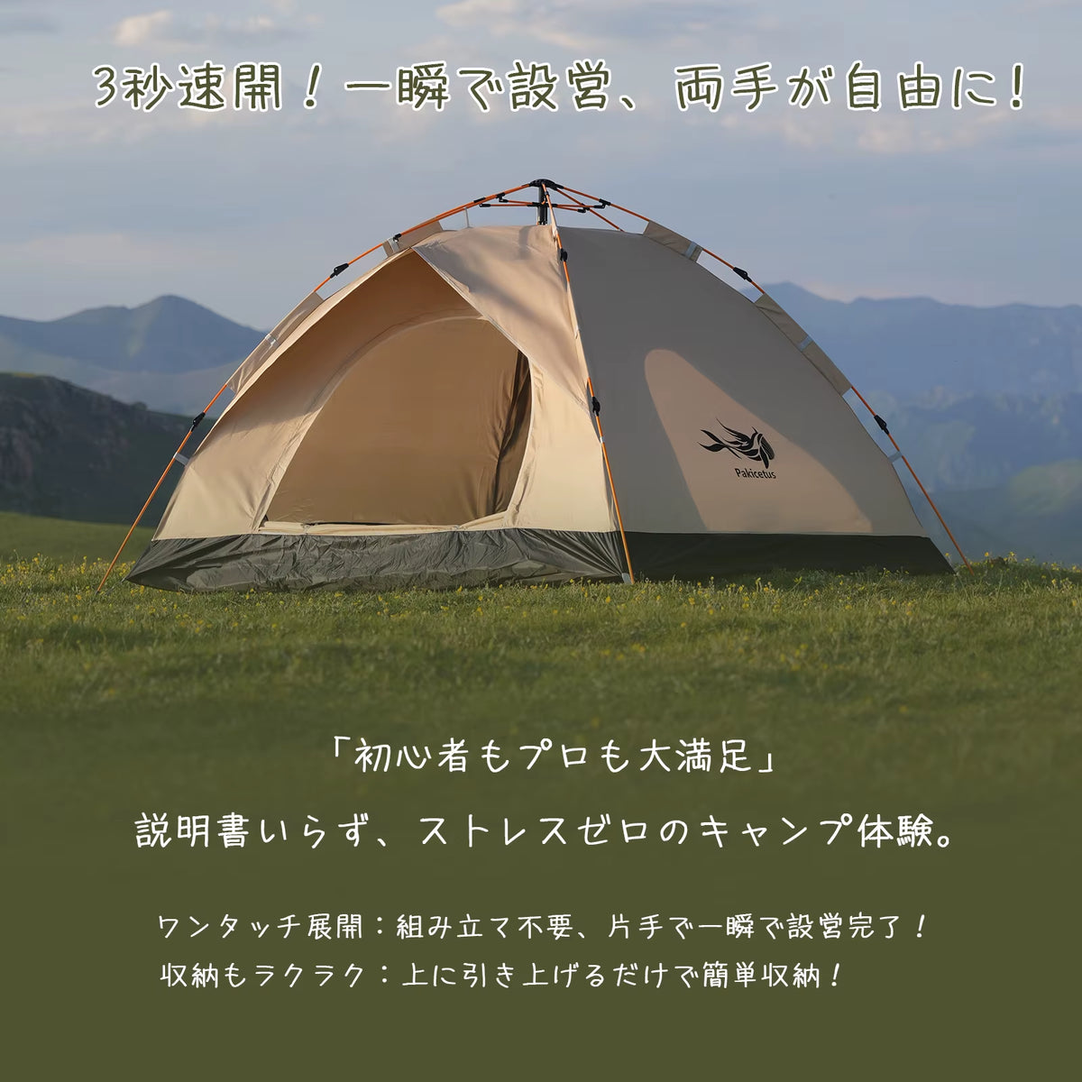 PAKICETUS Windproof Camping Tent for 2-4 Persons, Lightweight and Easy to Set Up, Ideal for Family Outdoor Adventures