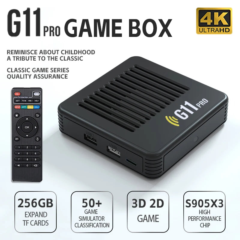 Video Game Console G11 Pro 4K HD 2.4G 256GB Wireless Controller Emuelec4.3 S905X2 Dual System Family Gamebox Built-In 60000 Game