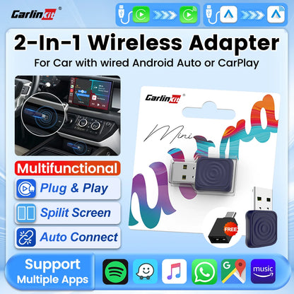 Carlinkit 5.0 Mini Ultra & Mini 5 Pro Wireless Adapter for Seamless Wireless CarPlay and Android Auto Connectivity