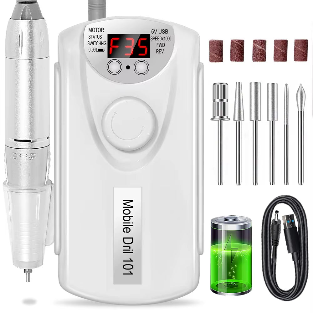 35000RPM Nail Drill Machine for Nails Rechargeable Manicure Low Noise Professional Electric Nail Drill Motor Polishe Sander Tool