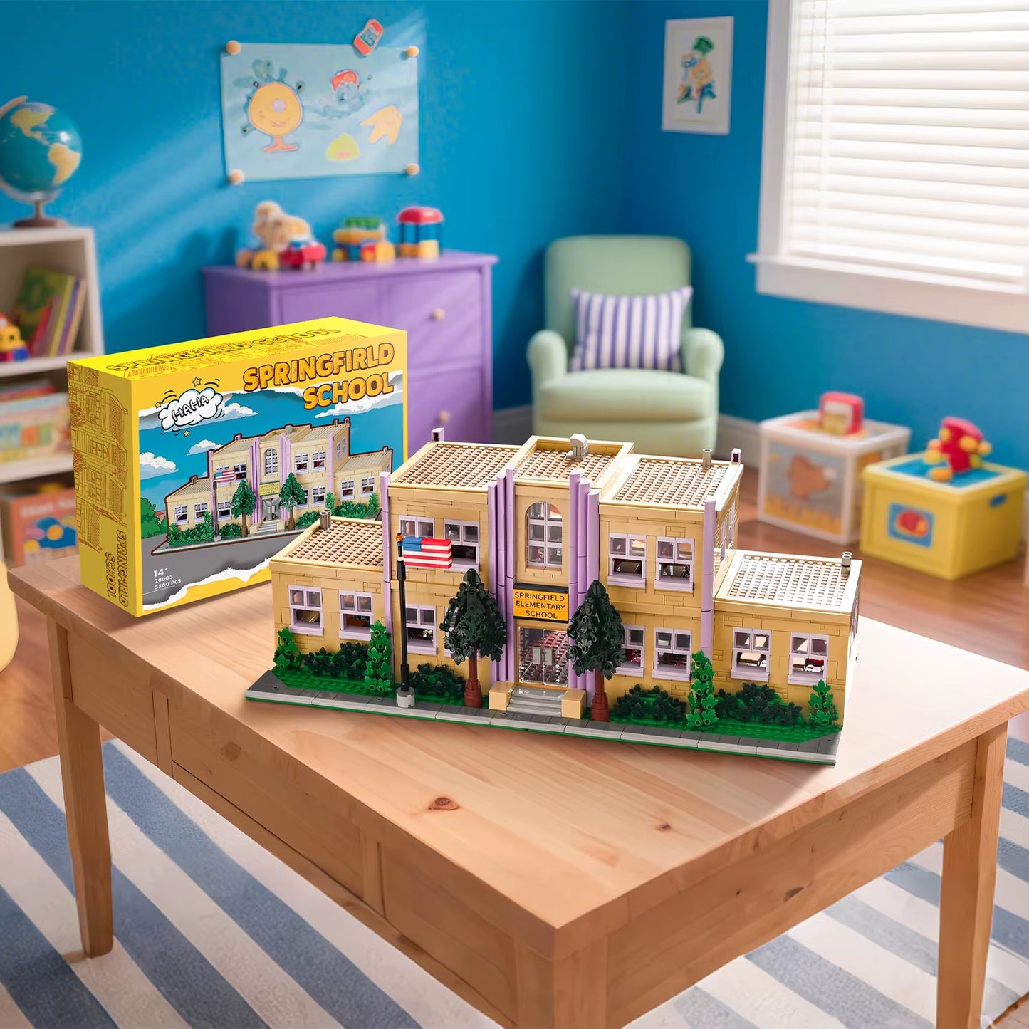 3500PCS Springfield Elementary School Building Blocks Idea Anime Street View Modular Architecture Brick Model Toy Christmas Gift