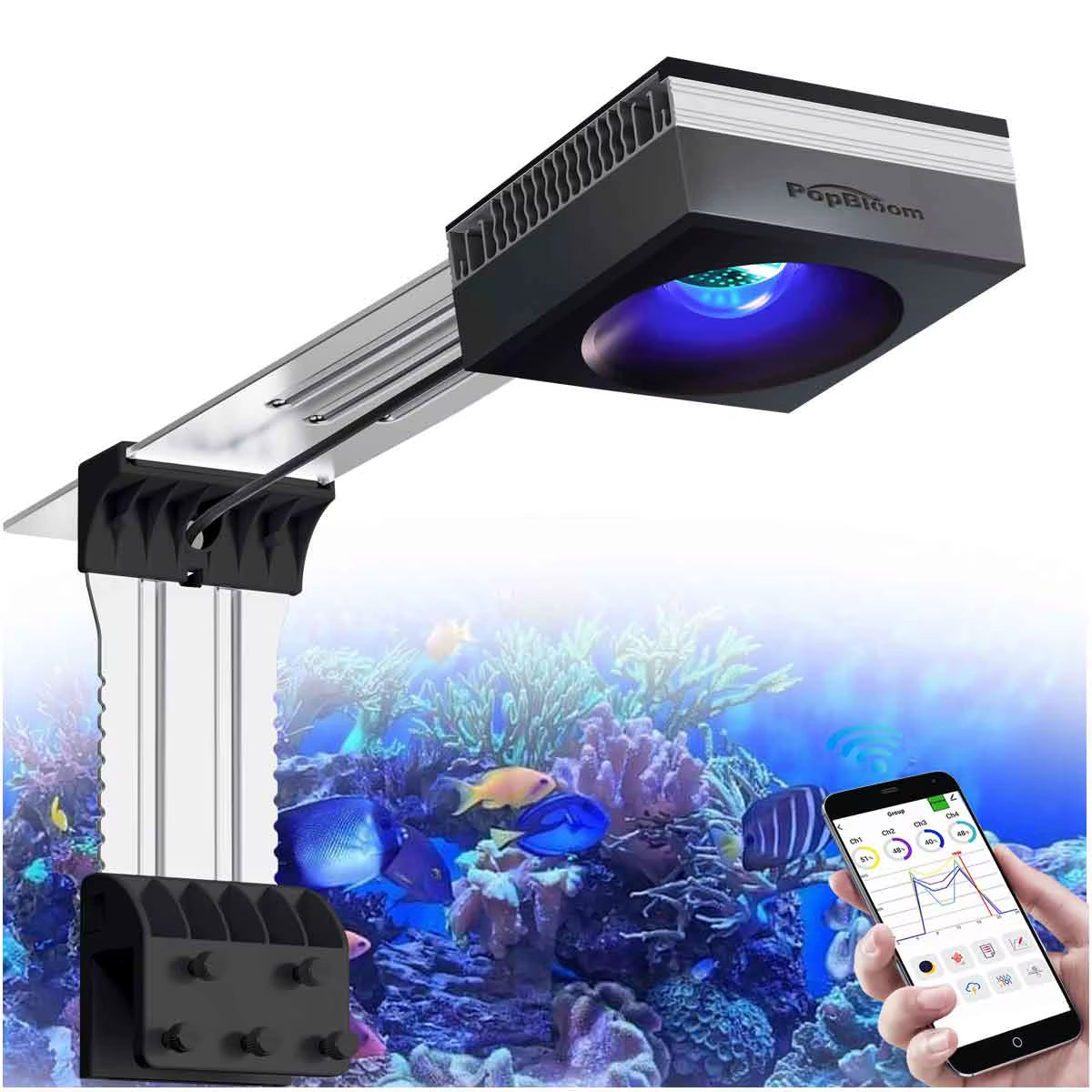 Popbloom RL90 Wifi Reef Aquarium Light 100W, Professional Marine Aquarium LED Full Spectrum for Reef Coral SPS/LPS Fish Tank LED