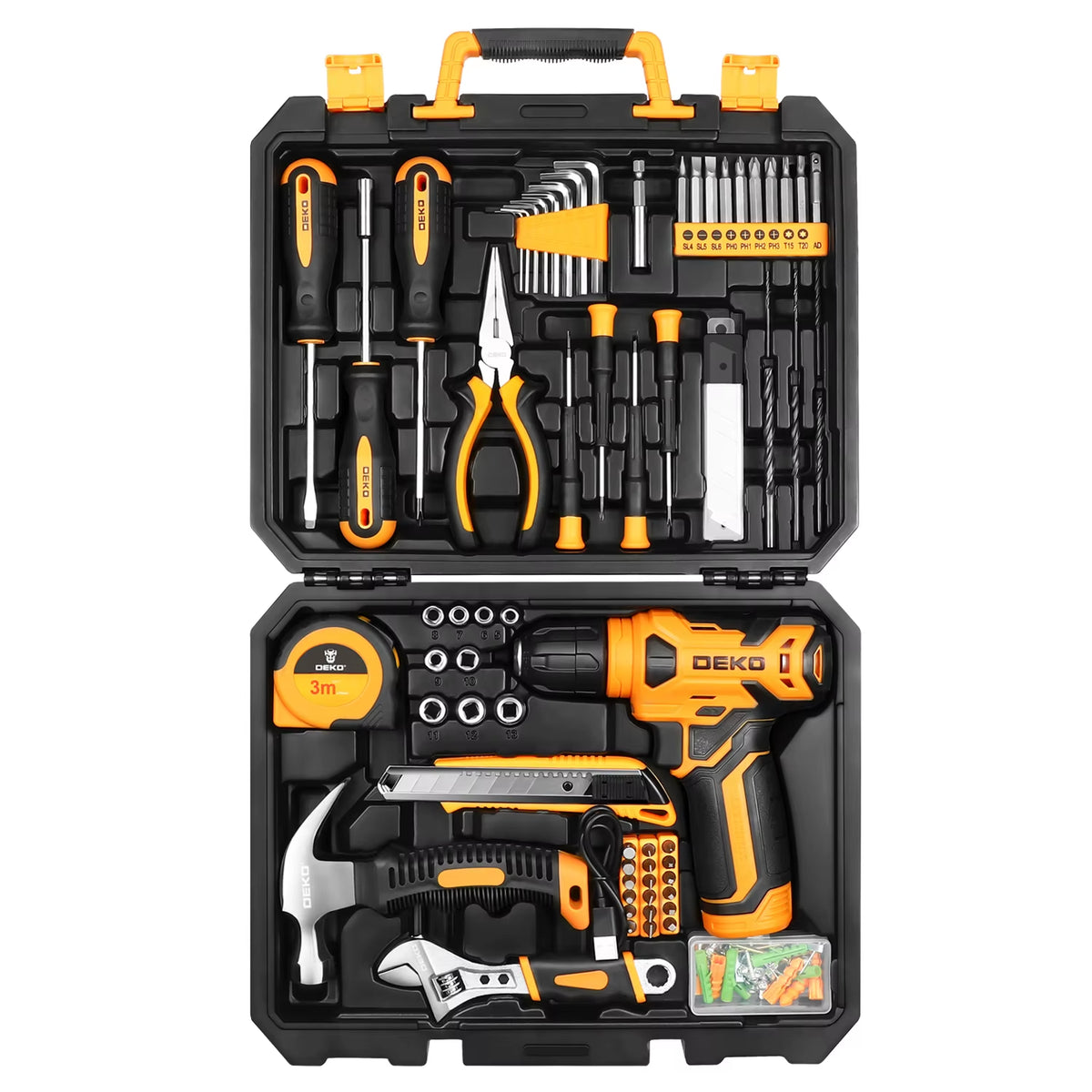 126Pcs Power Tool Combo Kits with 8V Cordless Drill,10Mm 3/8'' Keyless Chuck,Professional Home Household DIY Hand Tool Kits