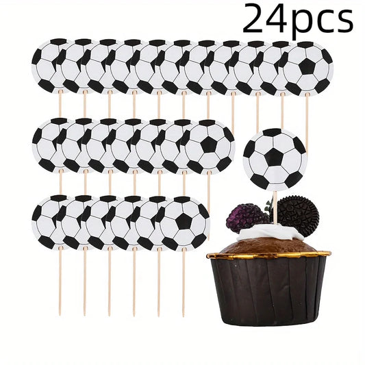 24Pcs/Set Soccer Ball Cupcake Toppers - Sports Theme Party Decorations for Baby Showers, Weddings & Birthdays