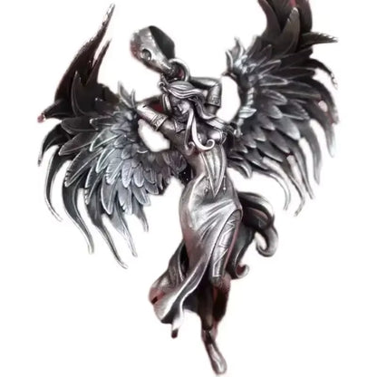 Vintage Silver Angel Wings Pendant Necklace for Men and Women - Statement Punk Street Style Stainless Steel Chain Jewelry