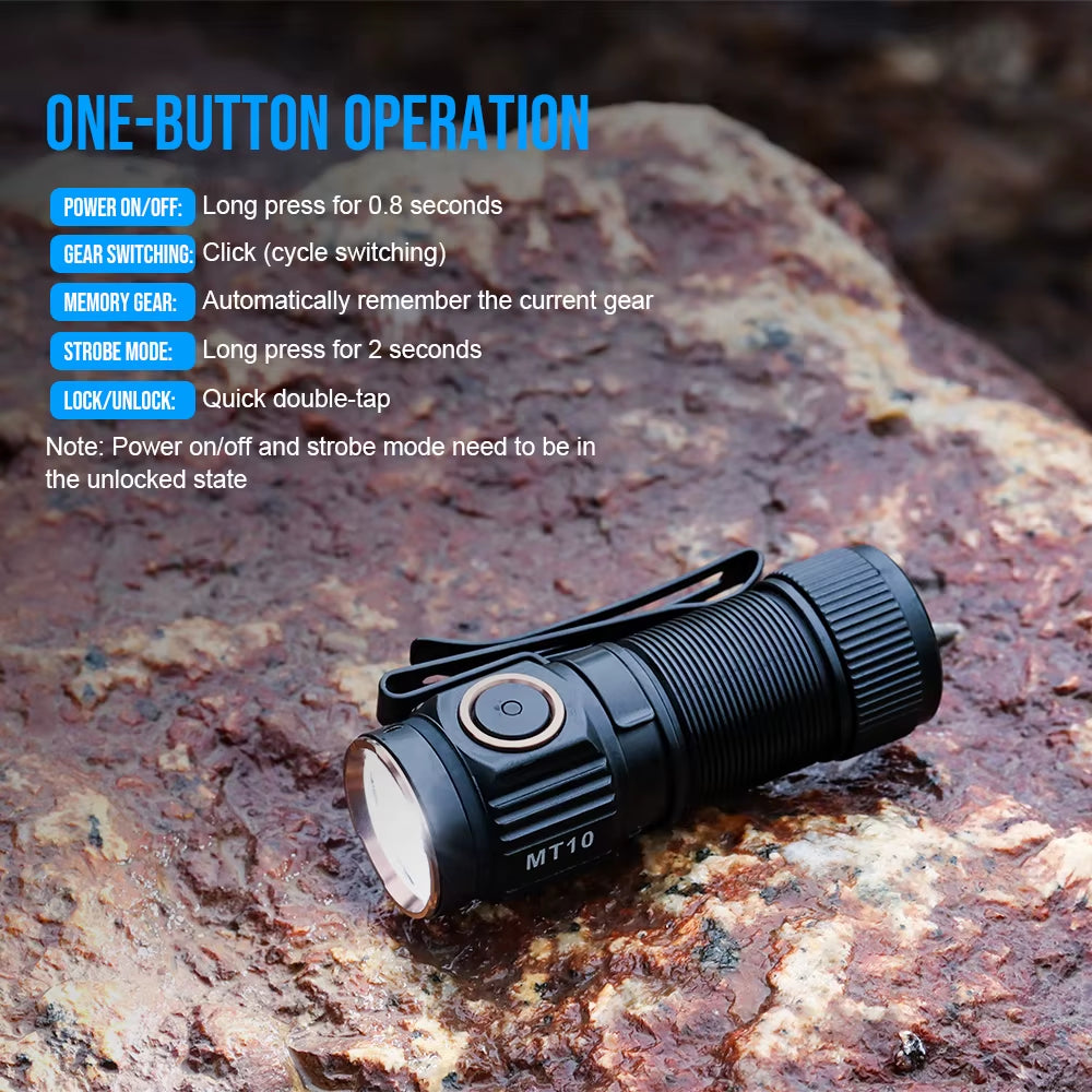 MT10 Rechargeable LED EDC Flashlight 1000 Lumens Type USB C Charging Torch Mini 16340 Light MVB Optics with Magnet Lan