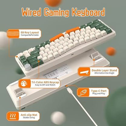 AKS068 Alice Layout Wired Mechanical Keyboard, Gasket Mount 68 Keys Ergonomic 60% Gaming Keyboard USB-C, Hot-S