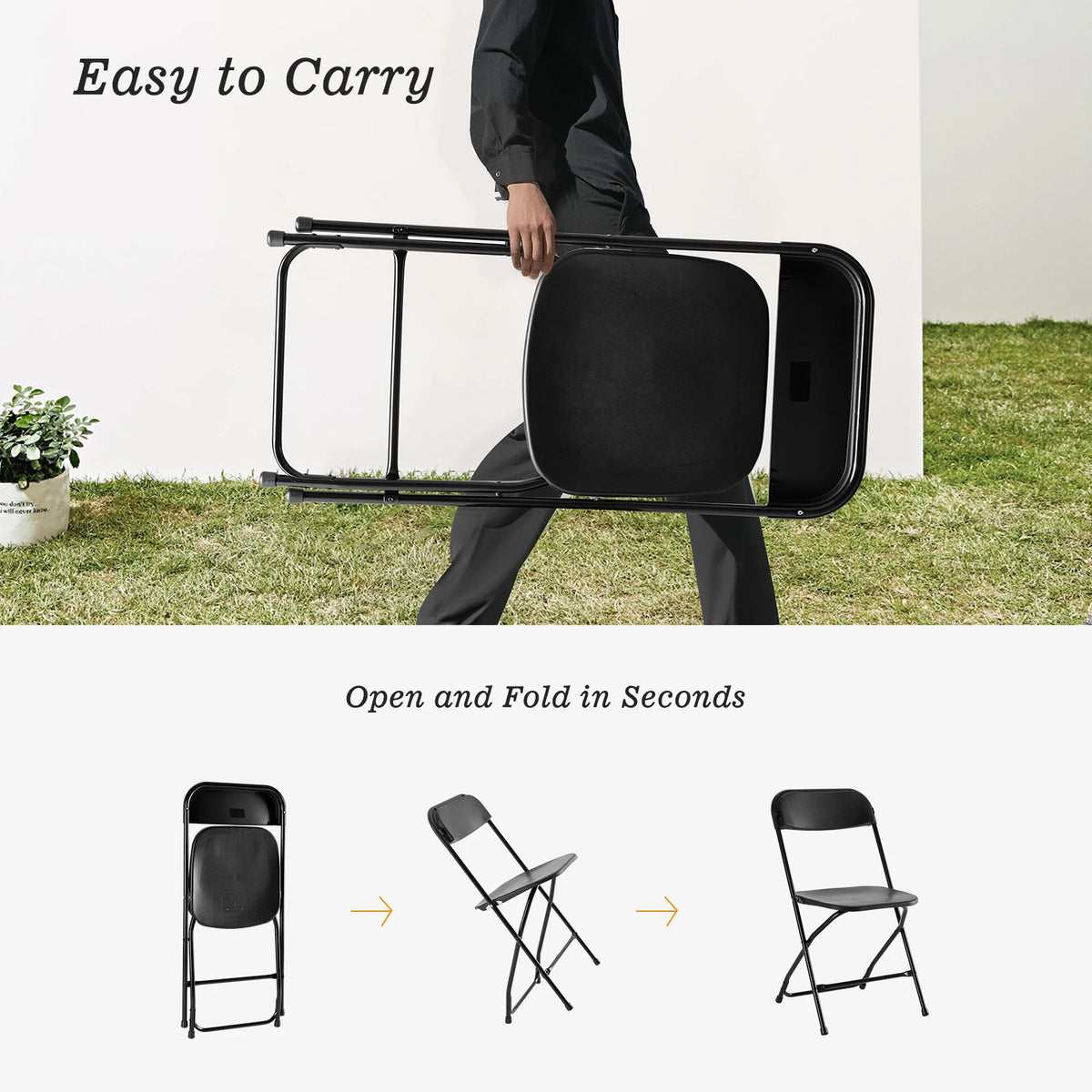 JHK Lightweight Plastic Folding Chairs - 4/6 Pack, 330LB Load Capacity, Versatile for Indoor/Outdoor Use, Ideal for Living Room and Home Office