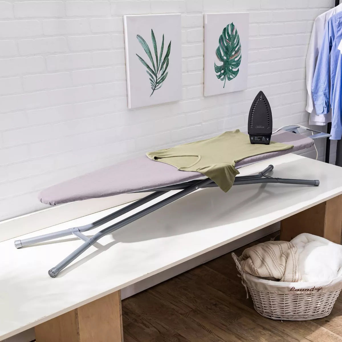 Home Products Light Gray 4-Leg Mesh Top Ironing Board with Integrated Iron Rest