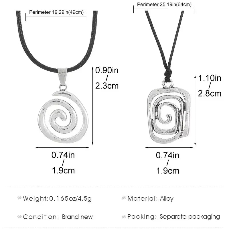 Vintage Spiral Vortex Pendant Necklace with Hand-Woven Leather Rope for Women - Bohemian Goth Fashion Jewelry 2026 Y2K Collection