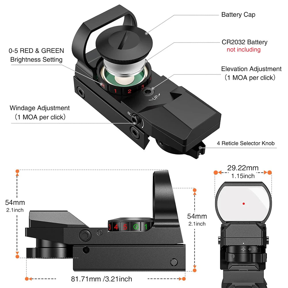 Professional Tactical Red and Green Dot Sight with 20mm Rail for Hunting and Reflex Optics
