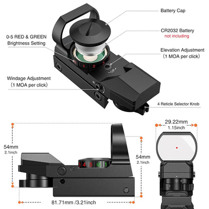 Professional Tactical Red and Green Dot Sight with 20mm Rail for Hunting and Reflex Optics