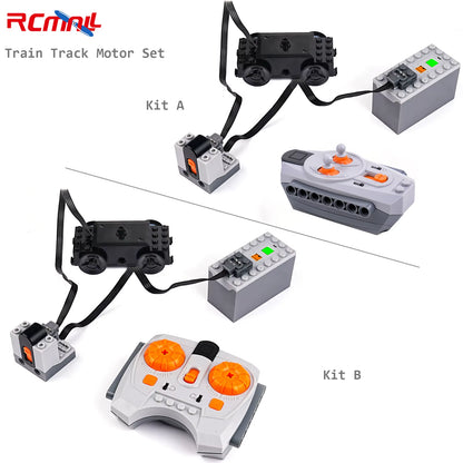 Train Track Motor Set with Power Functions: Battery Case, Infrared Remote Controller, and Receiver for MOC Building Blocks Compatible with LEGO