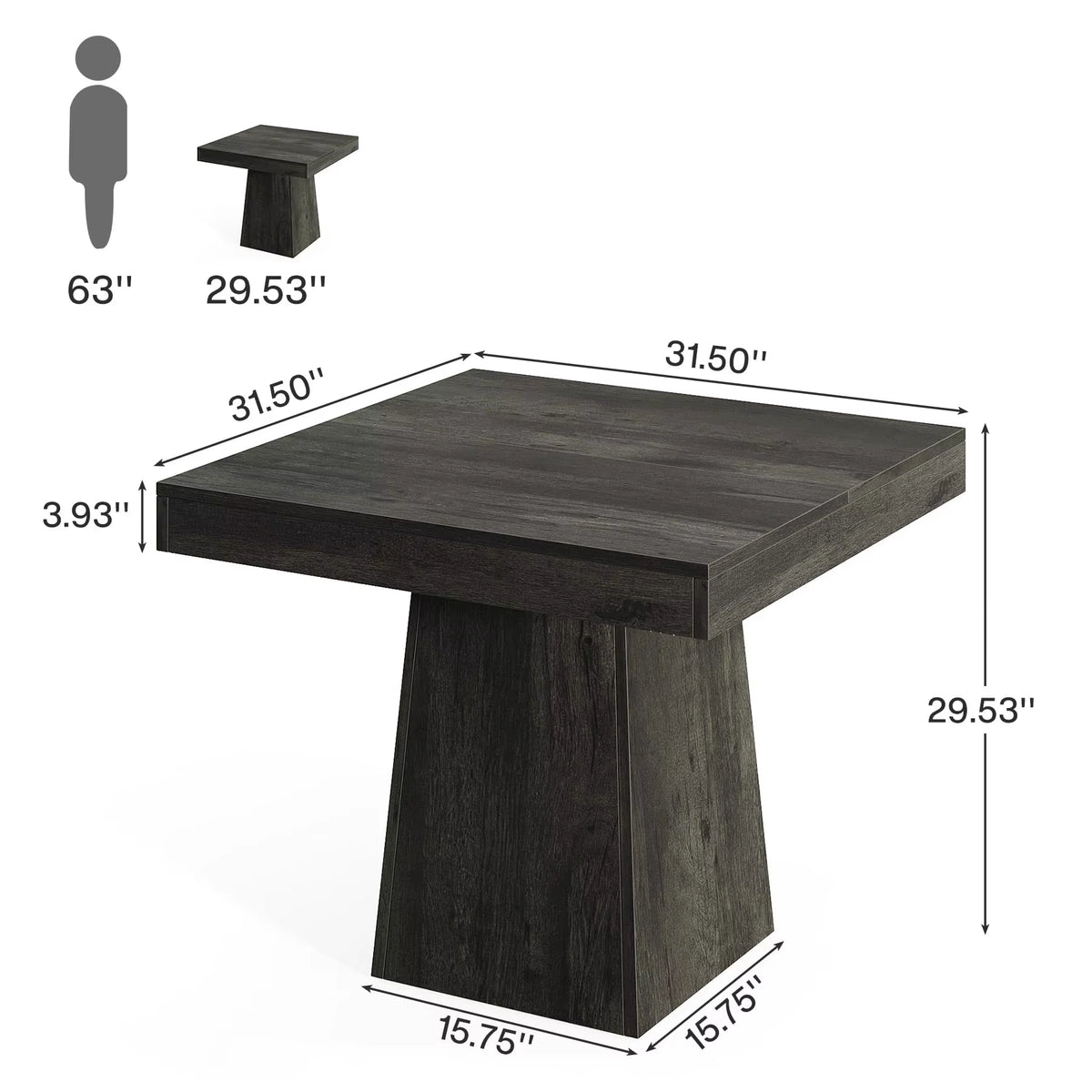 Tribesigns 31.5-Inch Square Dining Table for Four with Sturdy Pedestal Base, Ideal for Small Kitchens and Farmhouse Dining Rooms