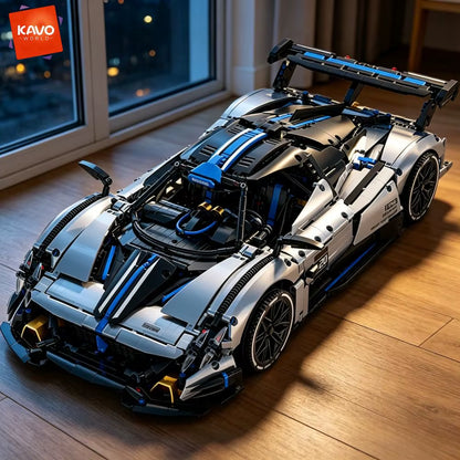 KAVOWORLD 3526-Piece Silver Blue Super Sports Car Building Blocks Set 1:8 Scale MOC DIY Assembly Model for STEM Education and Home Decor - Ideal Gift for Teens for Birthdays and Christmas