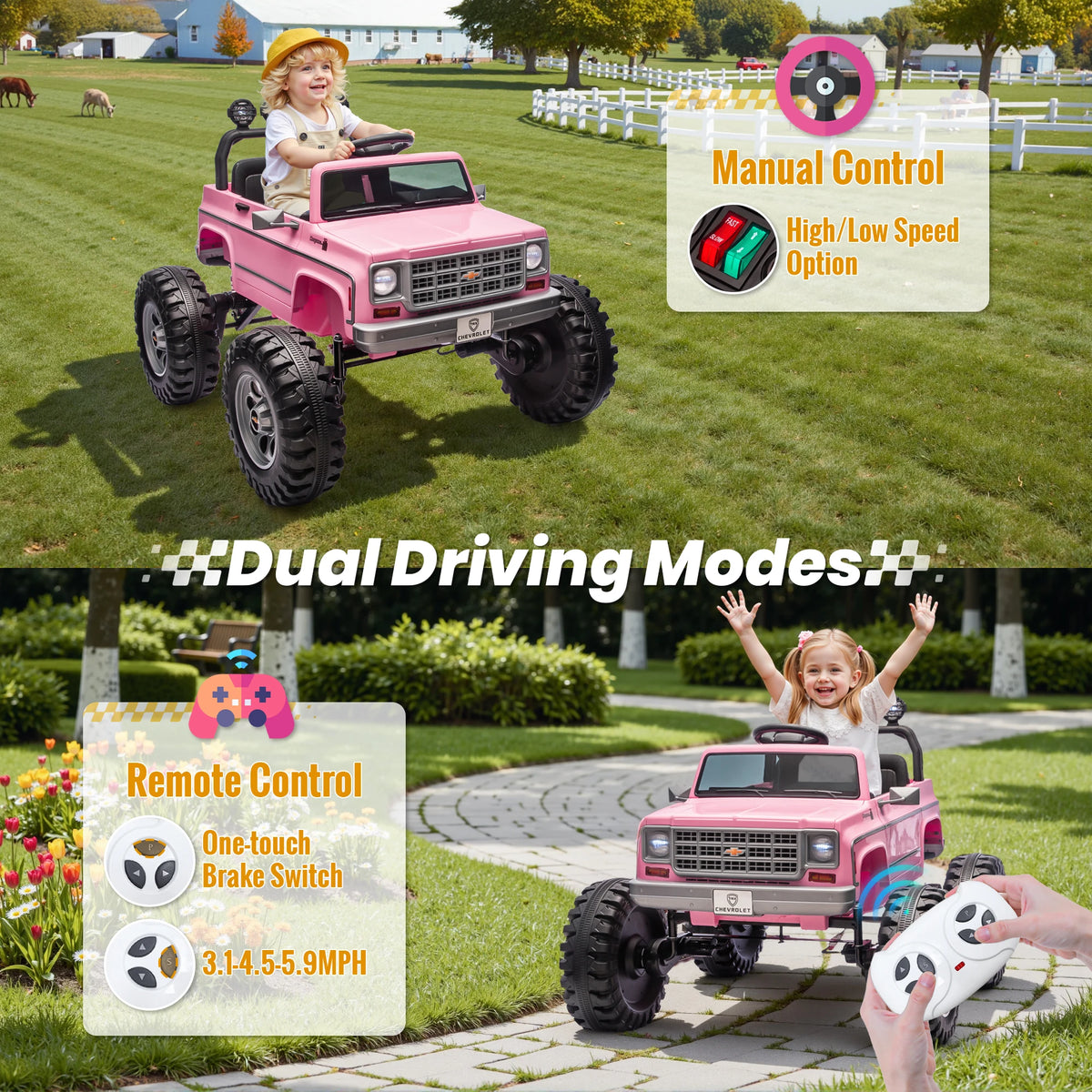 Licensed Chevrolet Cheyenne 24V Ride-On Car with Remote Control and Decorative Streamers - 4x200W Motor for Kids