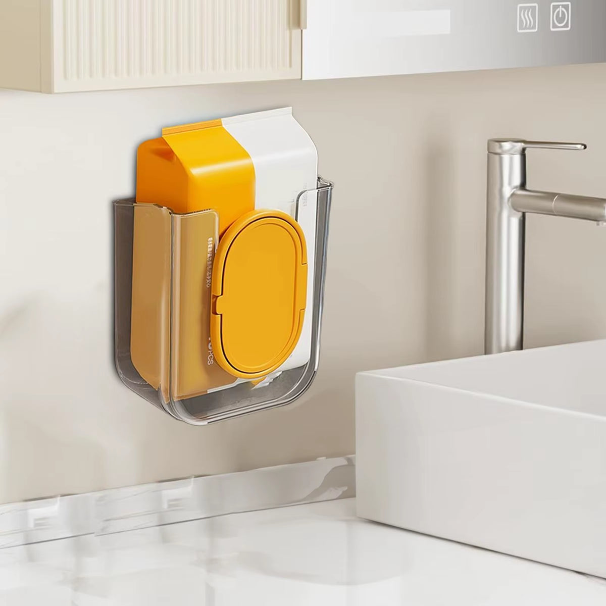 Bathroom Wipe Holder and Storage Organizer with Adhesive Dispenser for Kitchen and Toilet Use