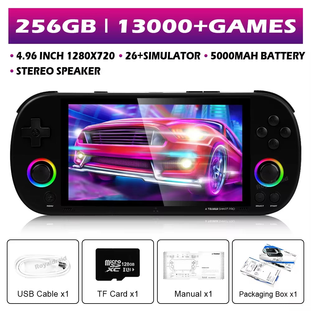 128G 256G  Smart Pro Handheld Game Console 4.96''IPS Screen Linux System Joystick RGB Lighting Retro Video Game Player NEW