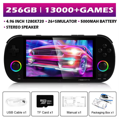 128G 256G  Smart Pro Handheld Game Console 4.96''IPS Screen Linux System Joystick RGB Lighting Retro Video Game Player NEW