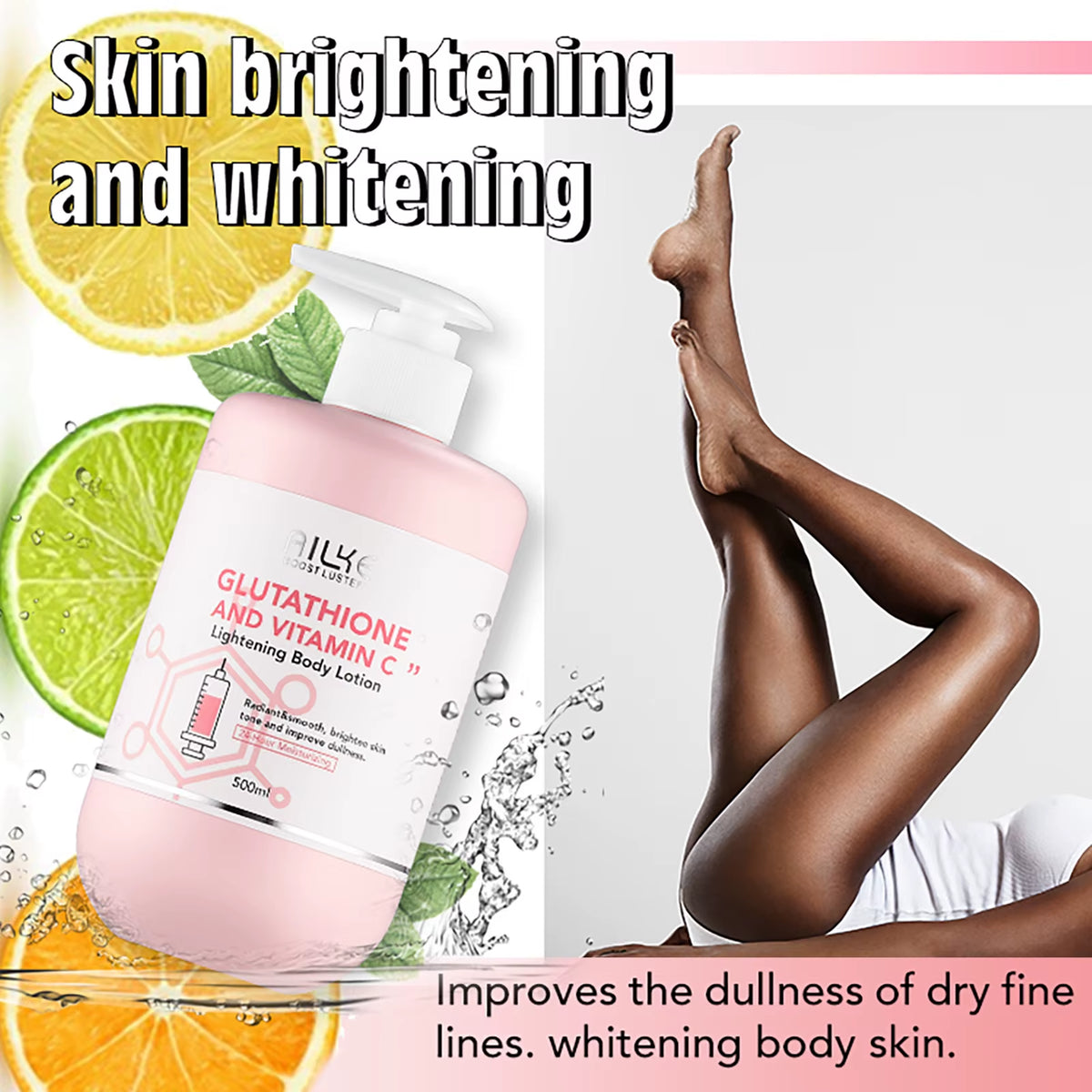 AILKE Glutathione and Vitamin C Skincare Set: Whitening Lotion, Moisturizing Cream, Lightening Soap, Spa Oil, and Glowing Body Cream
