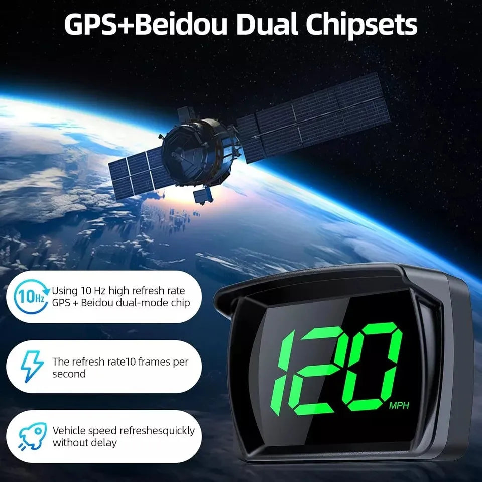 Universal Car GPS Digital HUD Speedometer with Dual Chips - KMH/MPH Reminder Meter, HD LCD Display, Plug and Play for All Vehicles - Model PH043