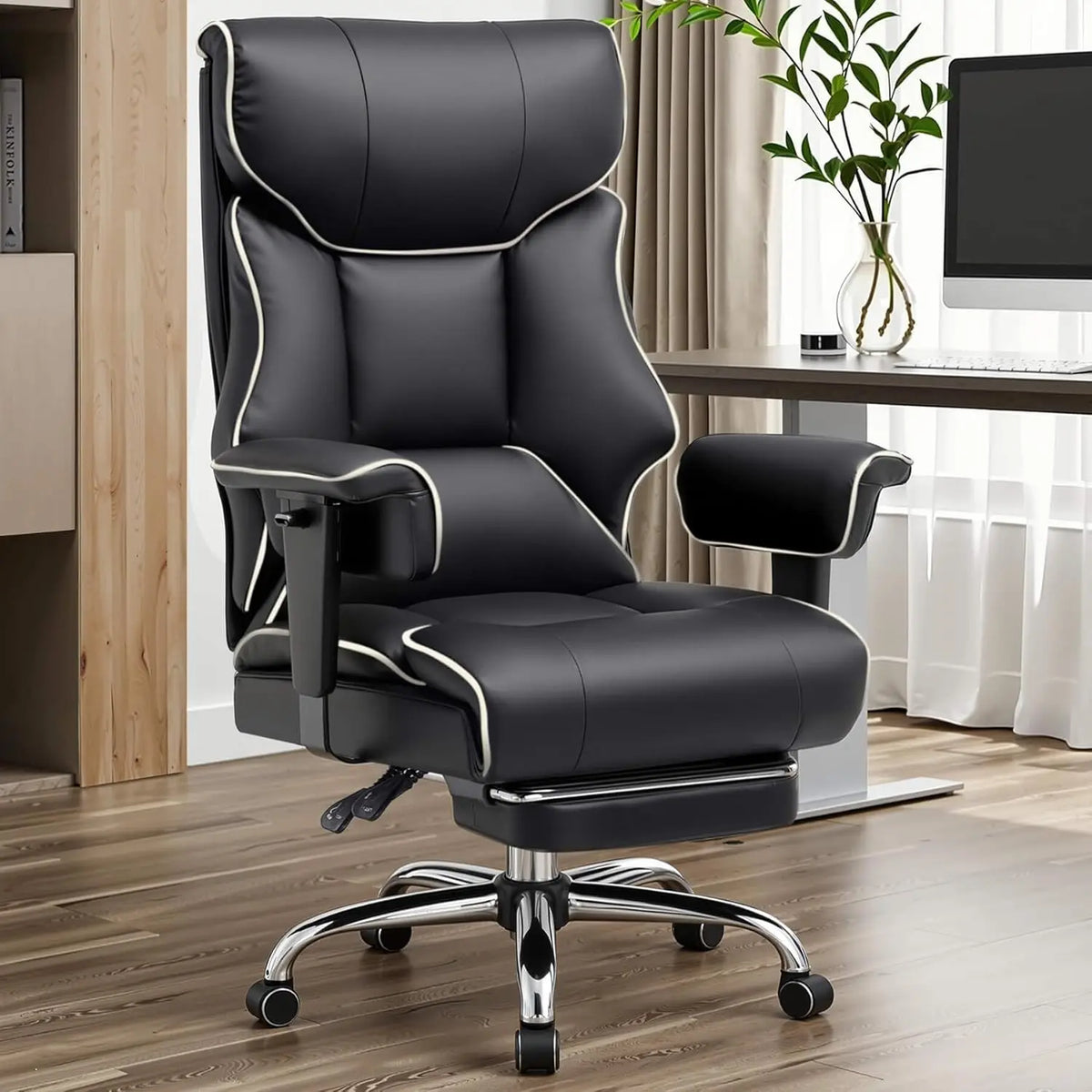 COMHOMA Executive High Back Leather Office Chair for Big and Tall Individuals, 400 lbs Capacity, Ergonomic Lumbar Support with Pocket Spring Cushion