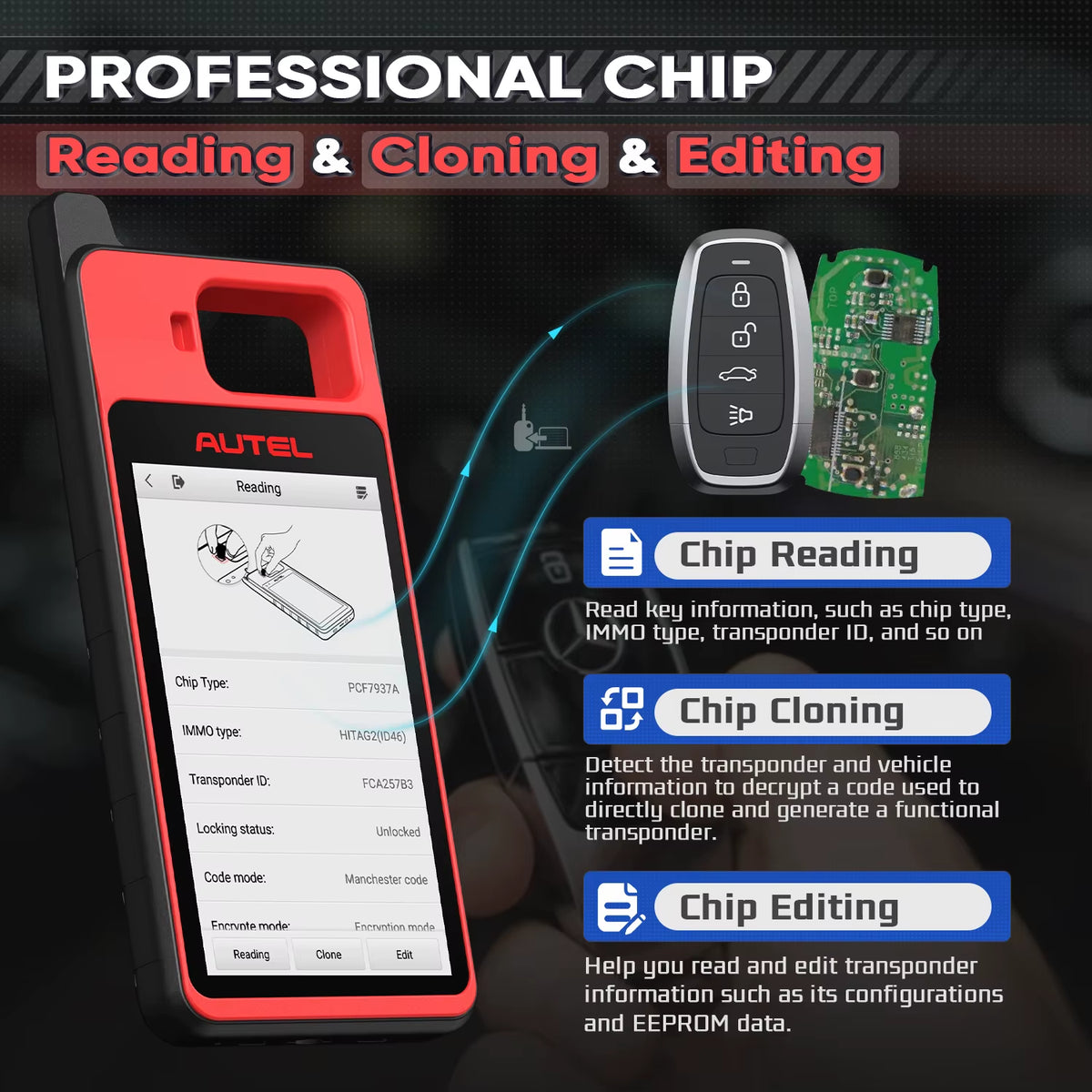 Autel MaxiIM KM100 KM100X Key Programming Tool with Lifetime Free IMMO and Key FOB Programming, OBD IMMO Key Learning, Compatible with IM508