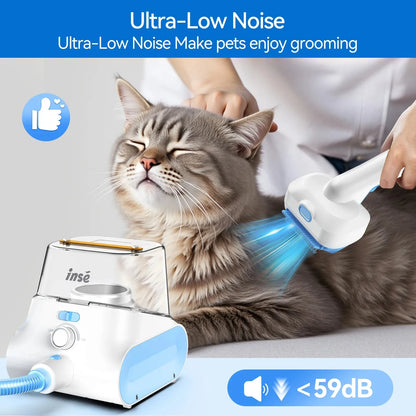 INSE P30 Ultra-Low Noise Dog Grooming Vacuum with 4.5L Dust Box and Pet Clipper for Efficient Pet Hair Removal