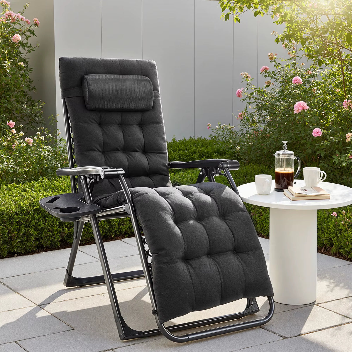 JHK Portable Zero Gravity Recliner Lounge Chair with Cup Holder Trays and Removable Cushion for Outdoor Use