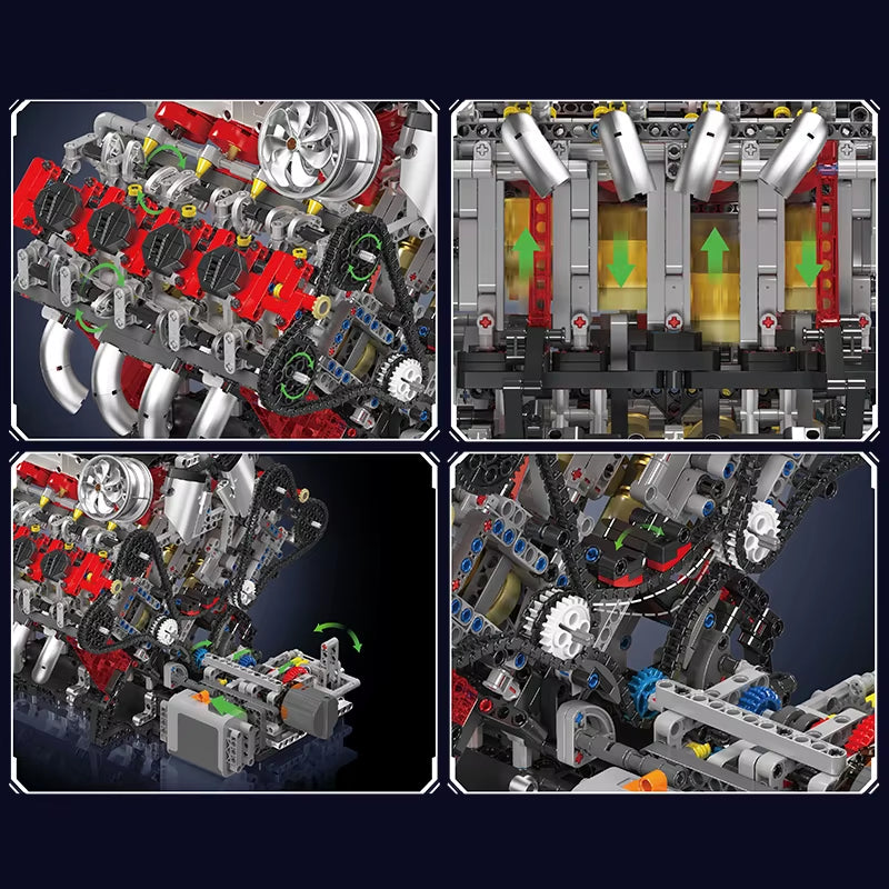 Mould King 10130 the F488 Supercar V8 Engine Building Block Technical Car Brick Set Assembly Car Engine Toys Kids Christmas Gift