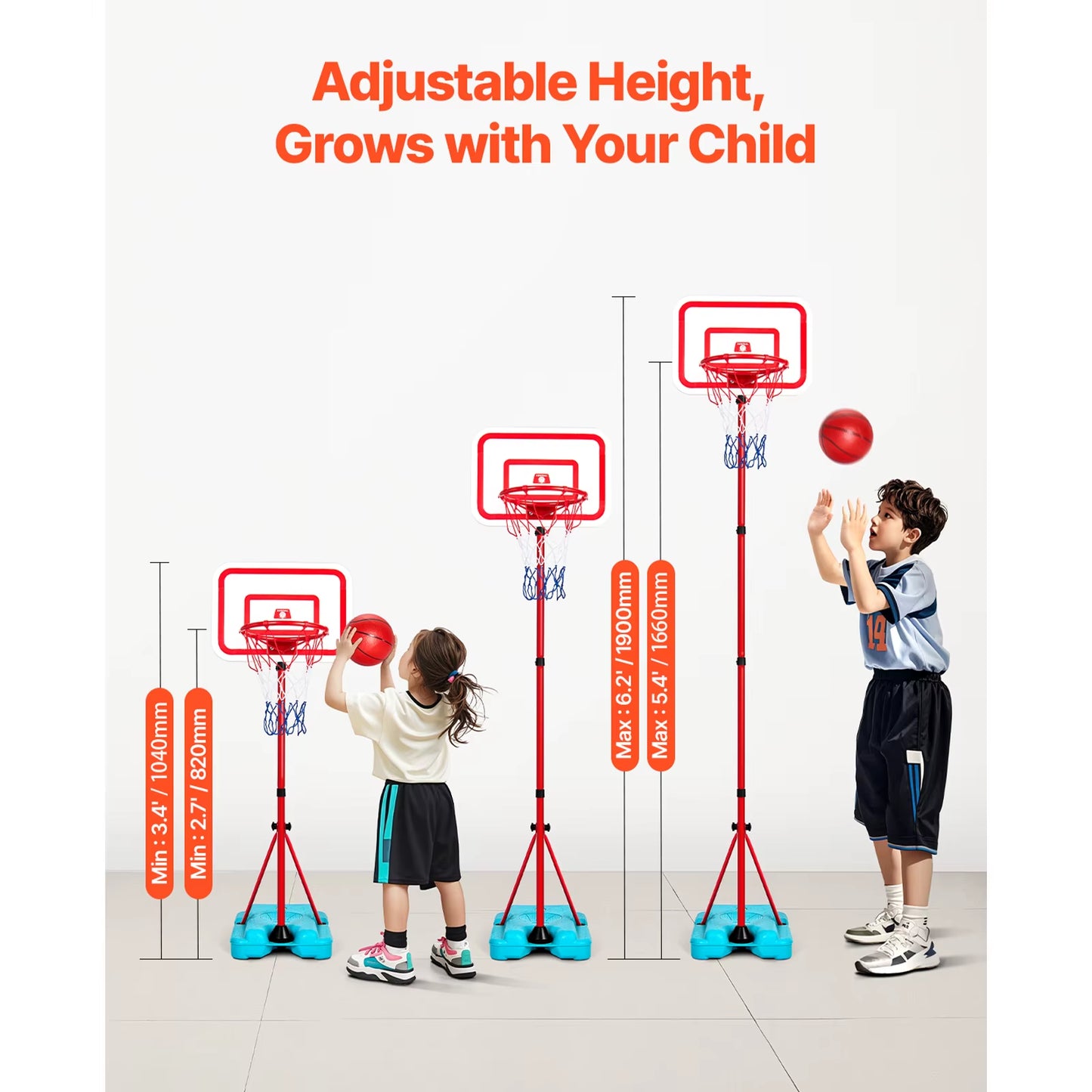 Succebuy Toddler Adjustable Basketball Hoop 104-190CM Rack for Kids Outdoor Indoor Ball Sport Backboard Rim Shoot Children Toys