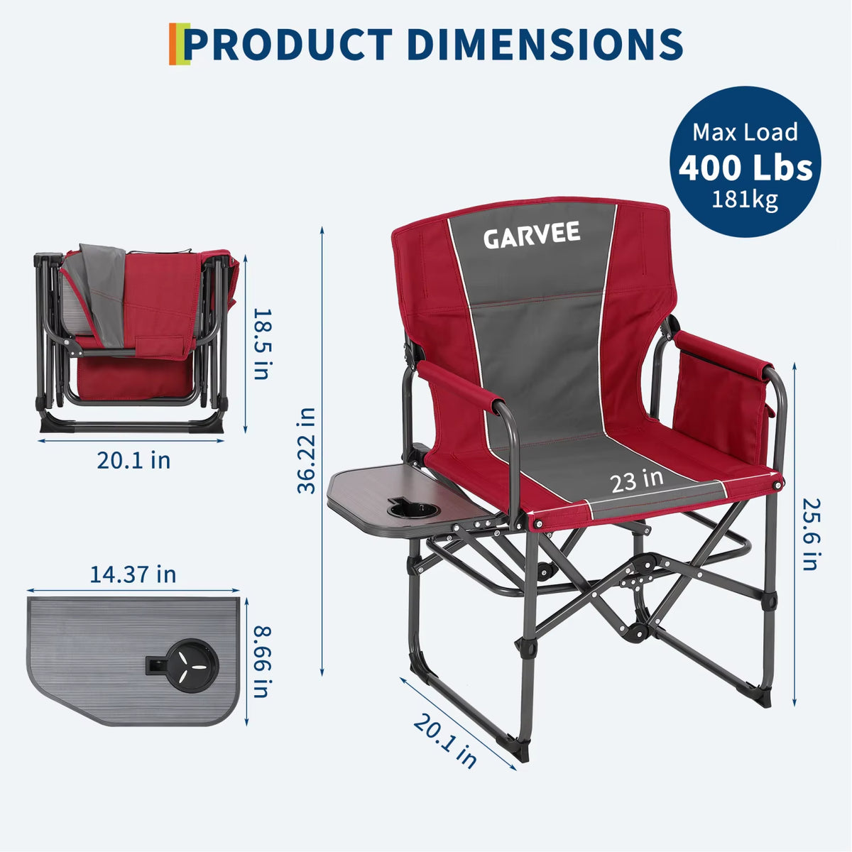 Oversized Heavy-Duty Folding Directors Chair for Adults - Available in 1 or 2 Pack, 400 lbs Capacity, Portable Camping Chair with Side Table, Cup Holder, and Side Pocket for Camping, Beach, Garden, and RV Use