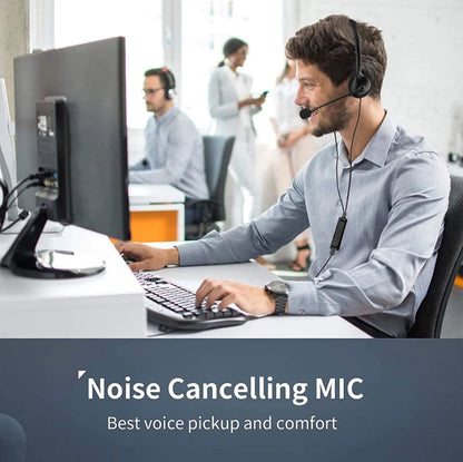 USB Headset Headphone with Microphone Noise Cancelling for PC Computer Call Chat