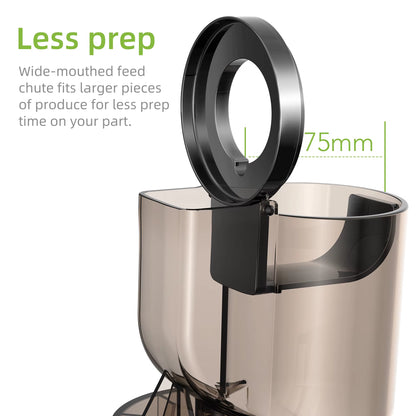 Biolomix Cold Press Juicer with 75mm Feed Chute, 200W Motor, 40-65 RPM Slow Masticating Juice Extractor for Whole Fruits