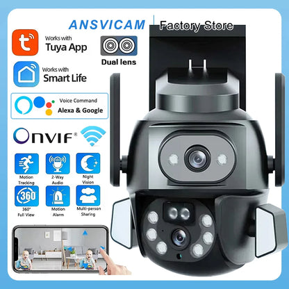 4K 8MP WIFI Security Camera with TUYA APP, Dual Screen, AI Auto - Tracking Smart Life for CCTV Video Camera