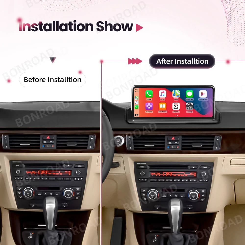 BONROAD Wireless CarPlay and Android Auto Multimedia Player for BMW 3 Series E90 E91 E92 E93 with Touch Screen and Bluetooth Connectivity