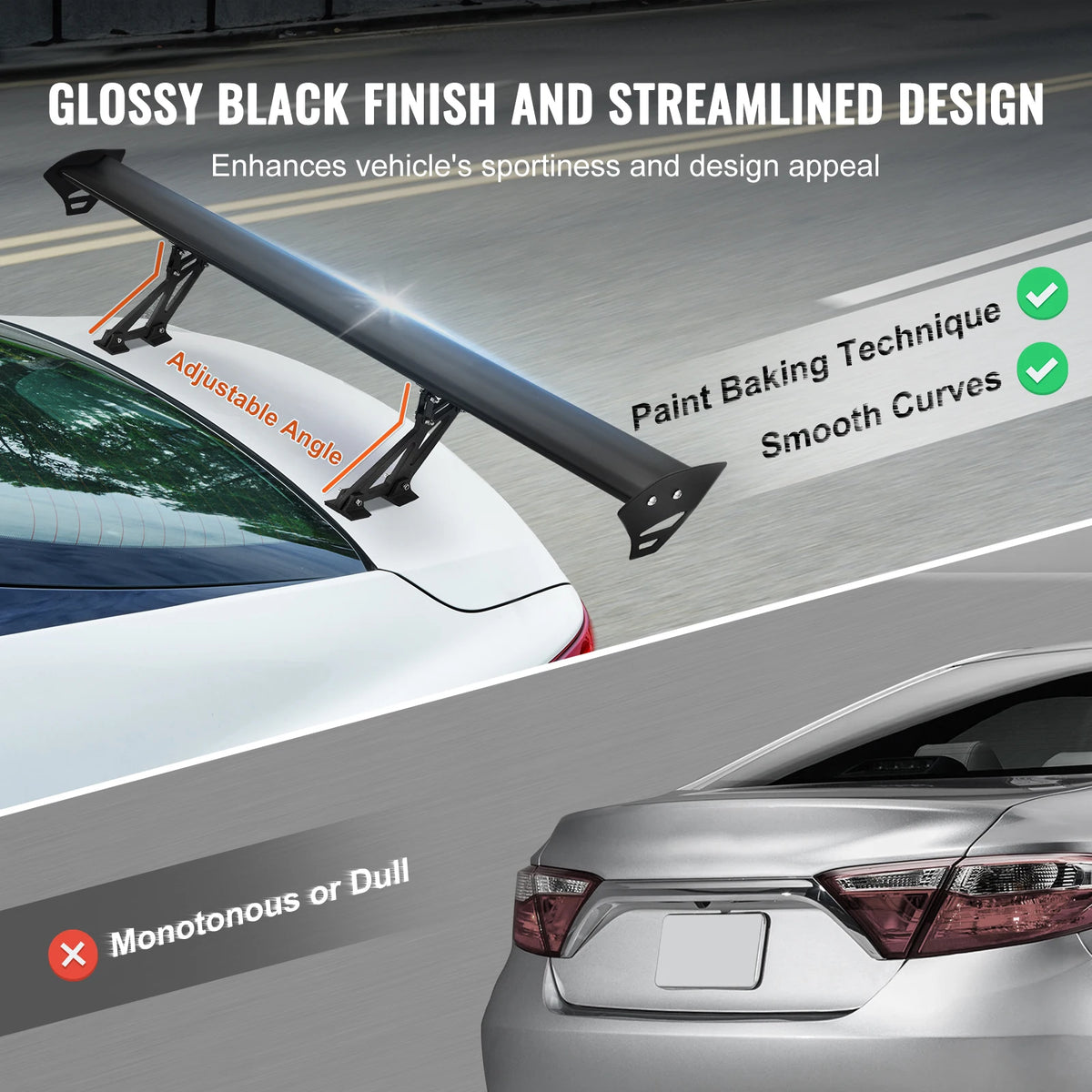 Succebuy 43.3-Inch Universal GT Wing Car Spoiler - Adjustable Lightweight Aluminum Rear Spoiler Wing