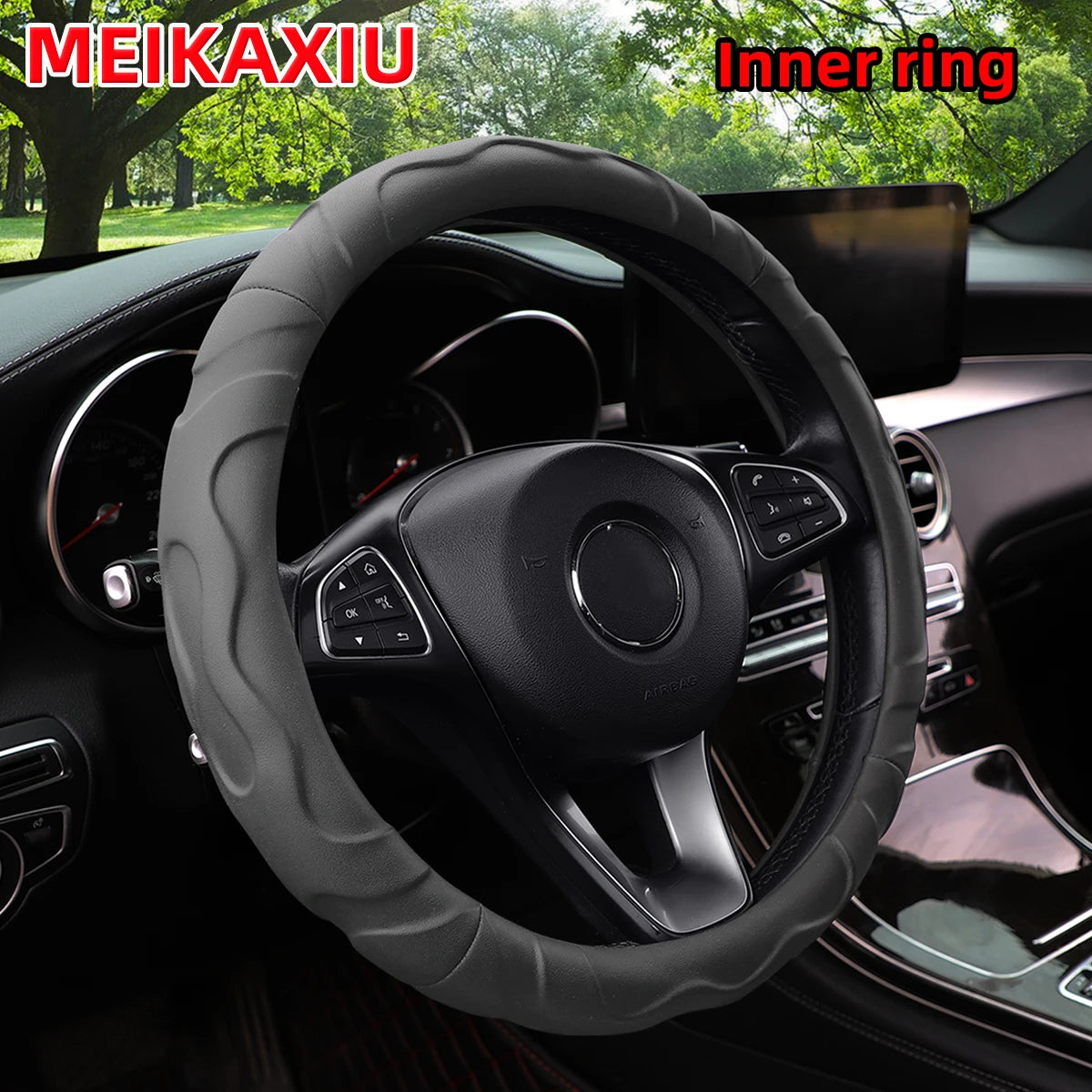 Artificial Lambskin Three-Dimensional Sports Car Steering Wheel Cover for 14.5-15 Inch (37-38 CM) Wheels
