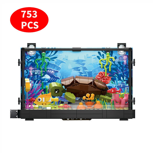 Fish Tank Building Blocks Brick with Led Lights，Aquarium，Toys for Boys Children Gifts Home Decoration，Not Compatible with Legoed