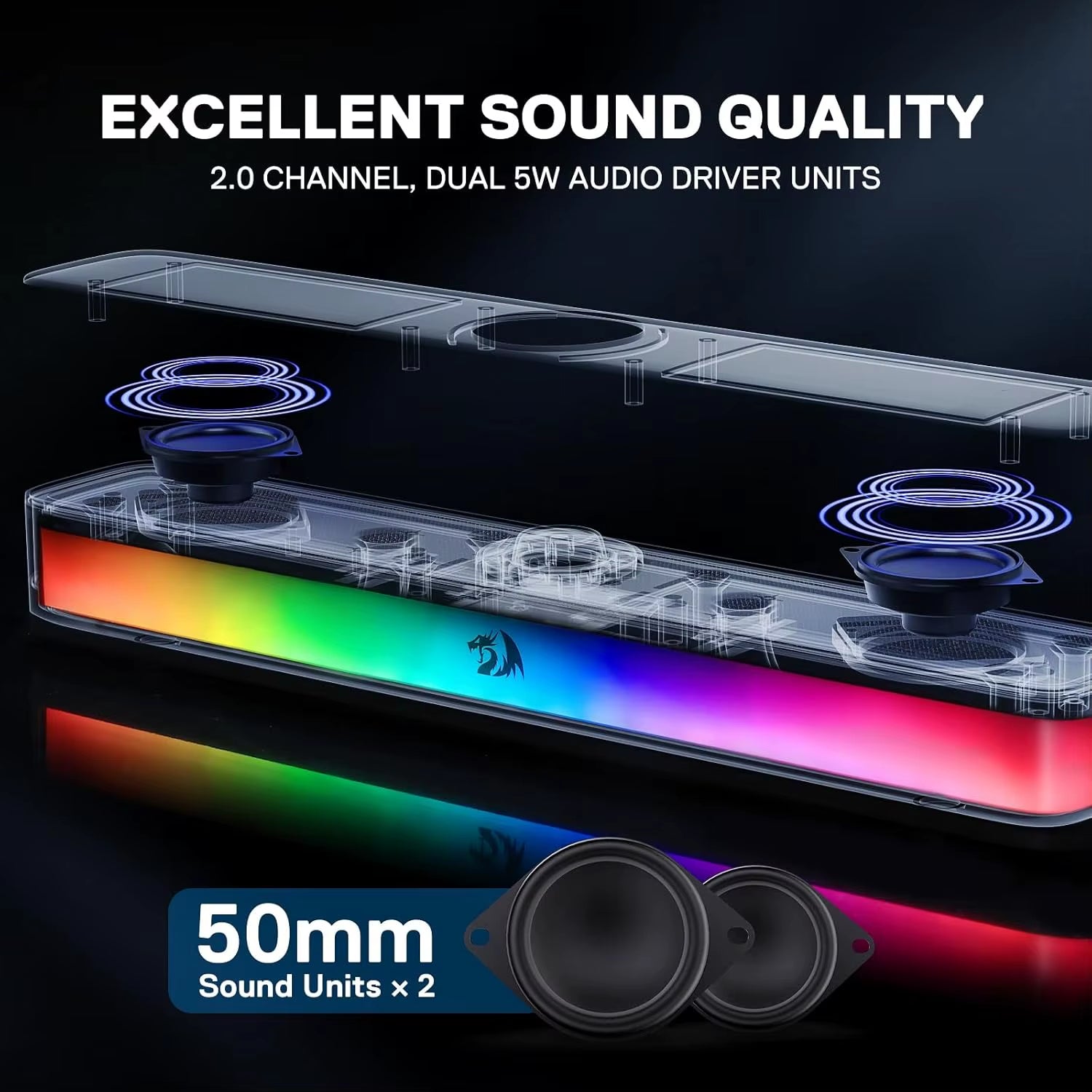 GS515 RGB Desktop Soundbar 2.0 Channel Stereo Computer Speakers for Desktop Bluetooth 5.3, USB-C/USB Powered, Black