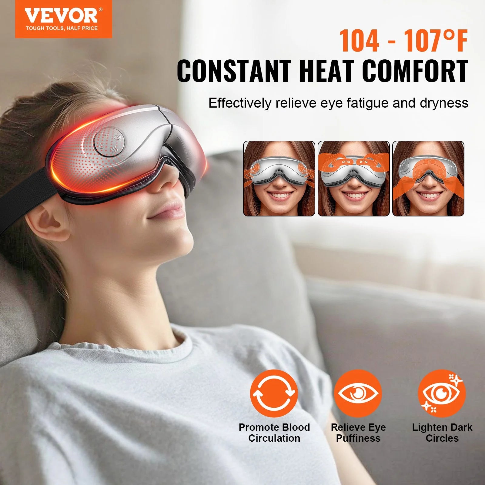 Heated Eye Massager Eye Care Device 5 Modes Bluetooth Music 180¡Ã Foldable