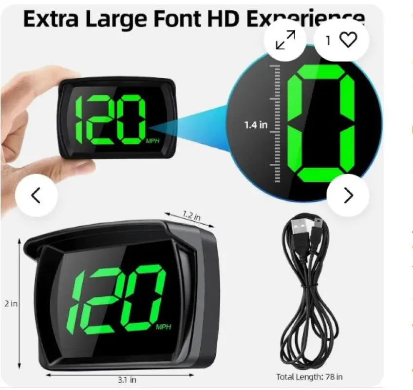 Universal Car GPS Digital HUD Speedometer with Dual Chips - KMH/MPH Reminder Meter, HD LCD Display, Plug and Play for All Vehicles - Model PH043