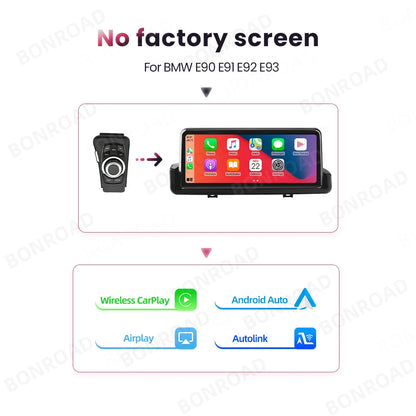BONROAD Wireless CarPlay and Android Auto Multimedia Player for BMW 3 Series E90 E91 E92 E93 with Touch Screen and Bluetooth Connectivity