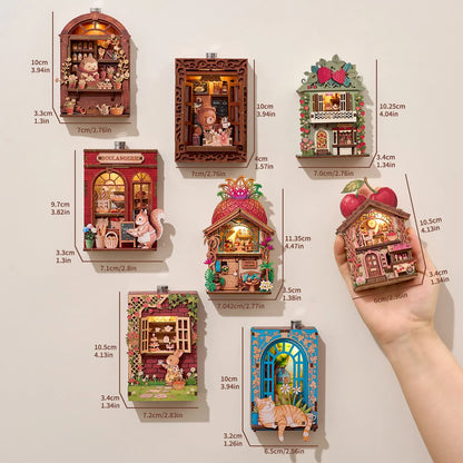 DIY 3D Book Nook Fridge Magnet Kit - Creative Assembly Model with Miniature Furniture and Animal Decor for Dollhouse Enthusiasts