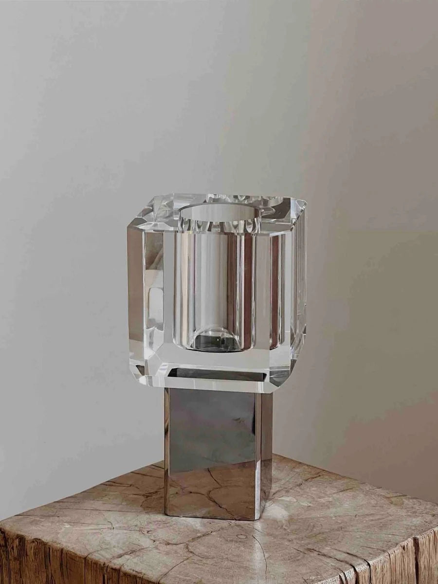 Modern Crystal Block Vase, Contemporary Table Setting Centrepieces