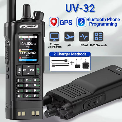 Baofeng UV-32 GPS Walkie Talkie 10W Long Range Multi Band Bluetooth APP Programming Wireless Copy Frequency Type-C Two Way Radio