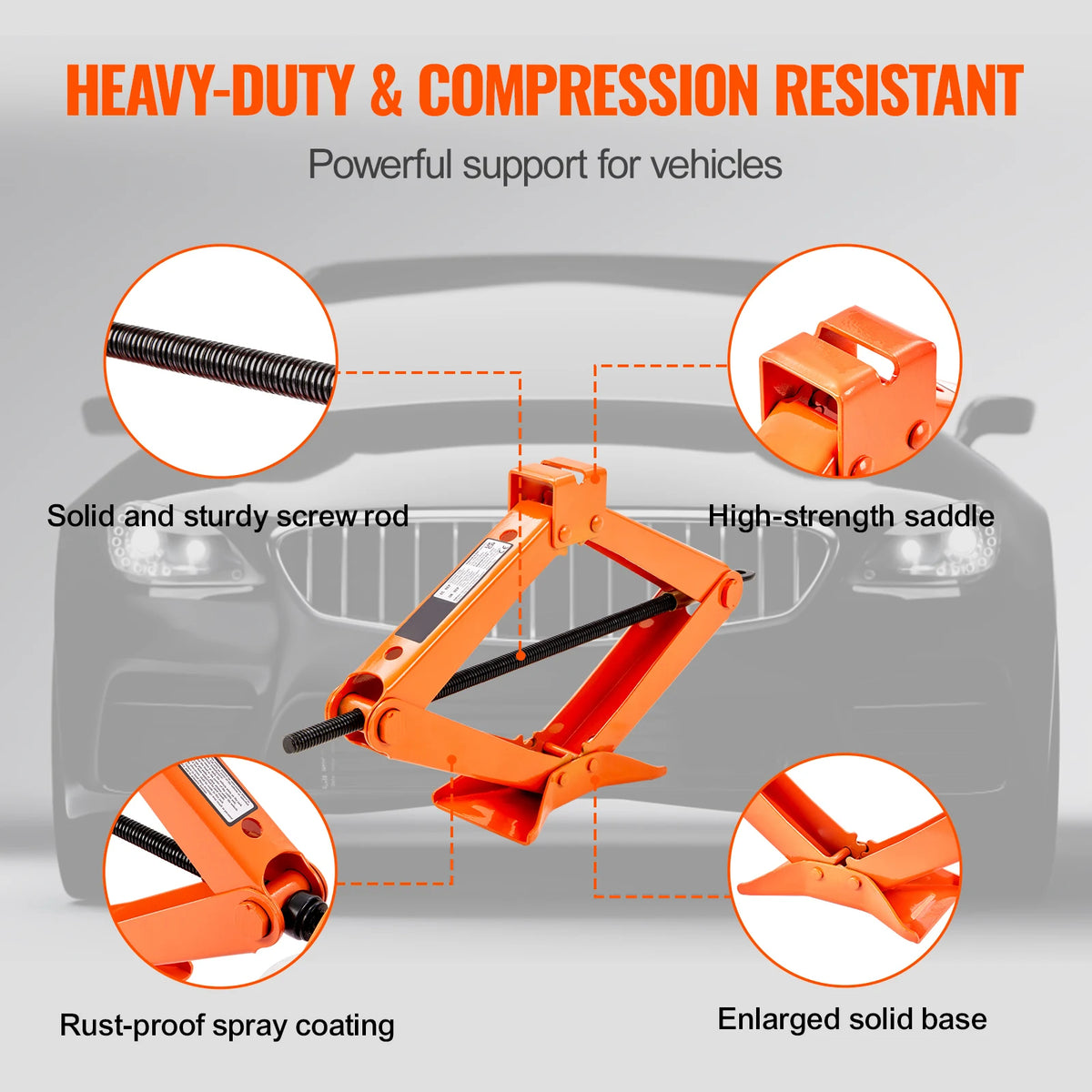 Succebuy 2.5 Ton Scissor Jack with 3.7"-17.1" Lifting Range - Portable Tire Lift for Cars, Trucks, and SUVs
