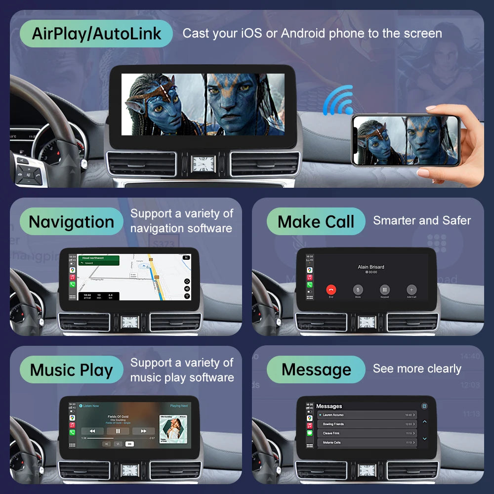 Linux Touchscreen Car Radio for Mercedes-Benz ML W166, ML350, GL X166 (2012-2015) with GPS, CarPlay, Android Auto, and AirPlay Mirroring