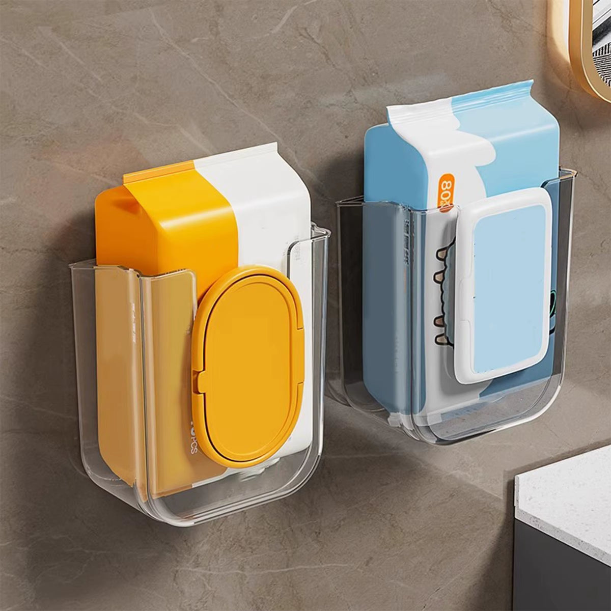Bathroom Wipe Holder and Storage Organizer with Adhesive Dispenser for Kitchen and Toilet Use